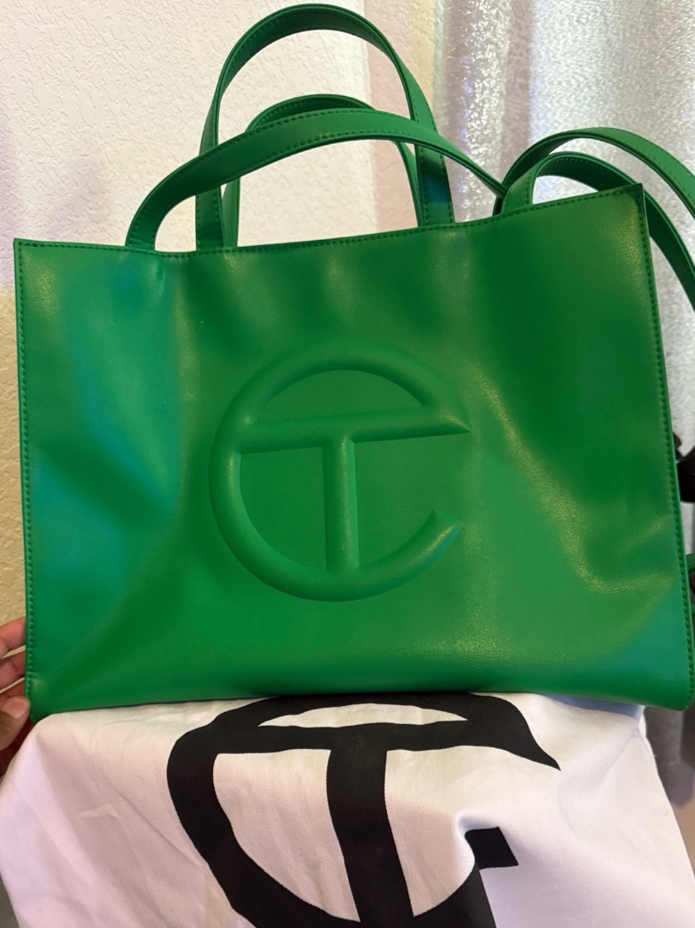 Telfar Green Leather Logo Shopping Tote